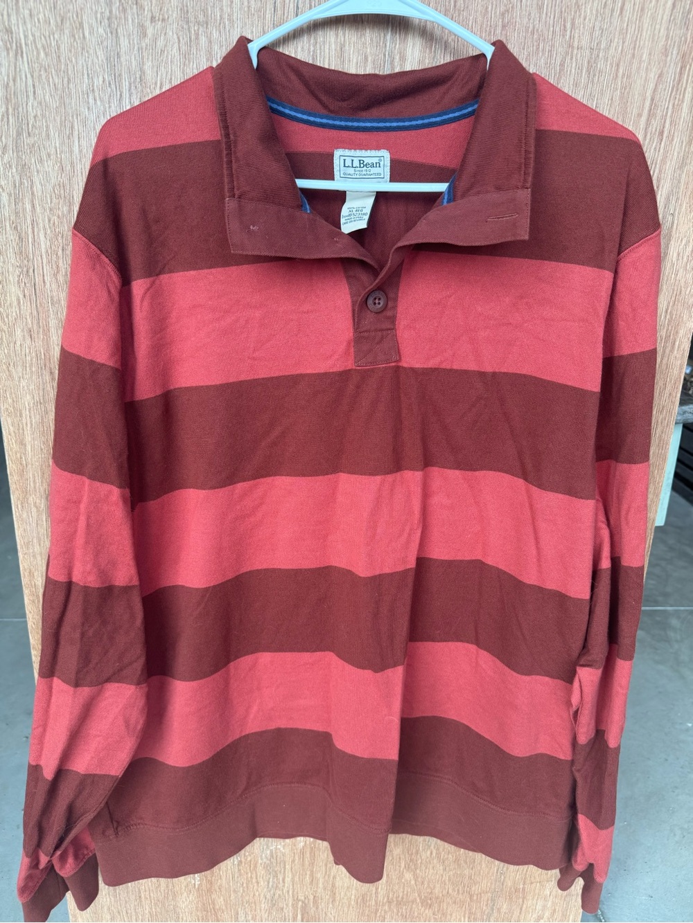 L.L.Bean 100% Cotton Vintage Red & Burgundy Striped Rugby Shirt